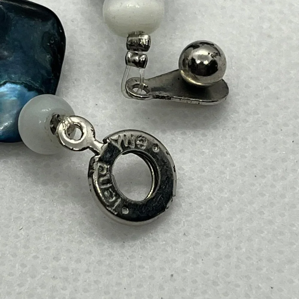 Teng Yue Fresh Water‎ Pearls Blue Mother of Pearl 3 Layer Silver Tone Necklace